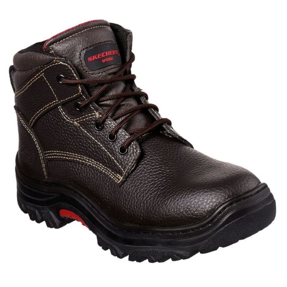 Brown - Skechers Men's Burgin Congaree Soft Toe Memory Foam Ankle High Work Boot